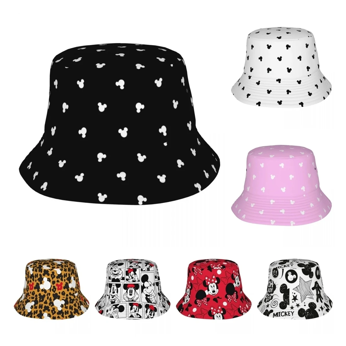 Unisex Bucket Hat Cute Mickey Hot Summer Headwear Foldable Outdoor Fishing Hat Boonie Hat Gifts Idea