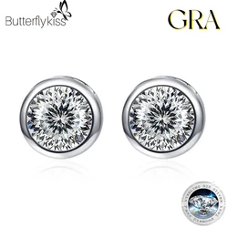 Butterflykiss 2 Carat 100 Faced Cut Moissanite Round Stud Earrings High Quality 100% S925 Sterling Silver Sparkling Jewelry GRA