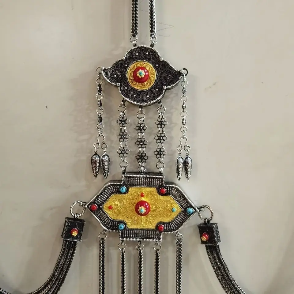 

Women's Xizang style antique silver alloy Tibetan robe wrap skirt waist chain