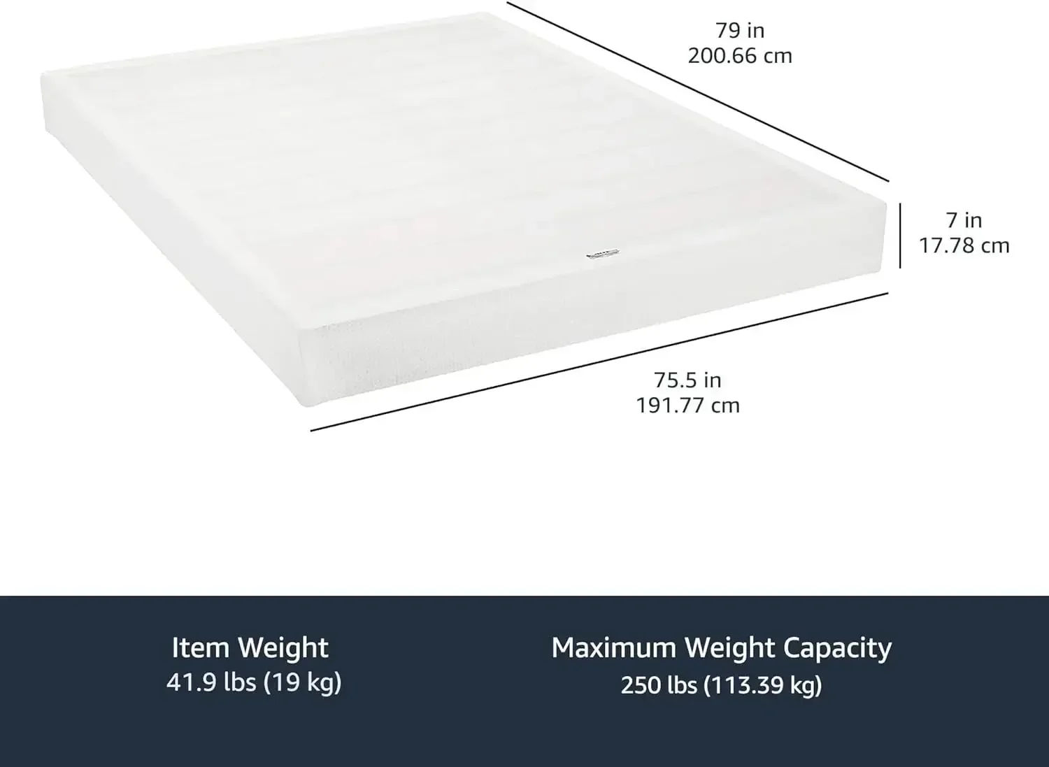 Amazon Basics Base de cama con muelles Smart Box, base de colchón de espuma viscoelástica extra firme, King, blanco, 79 x 75,5 x 7 pulgadas