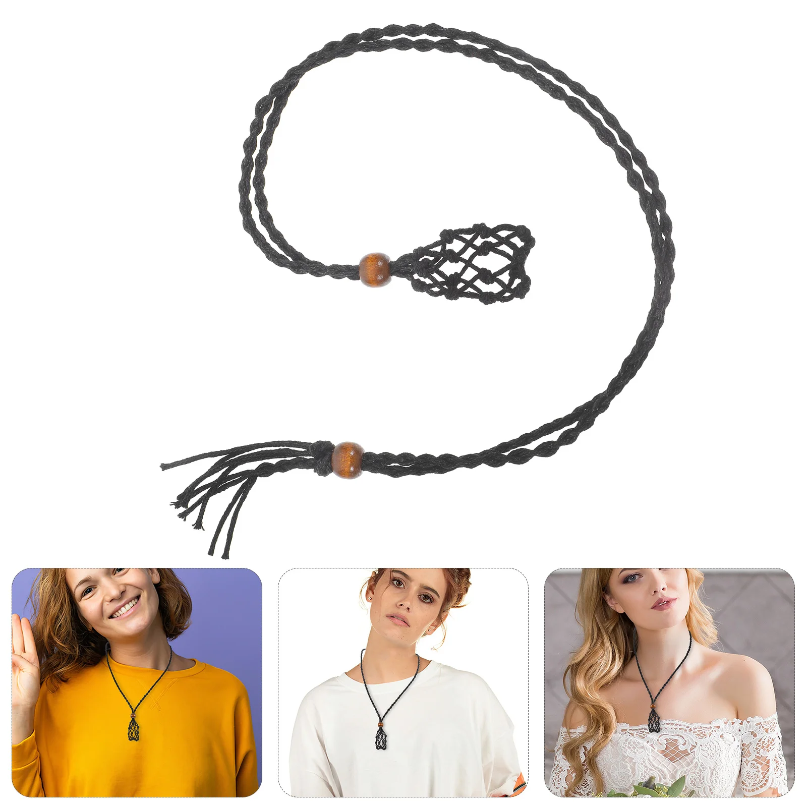 

2Pcs Crystal Stone Necklace Holders Adjustable Cage Pendant Vintage Hand Woven Cord for DIY Jewelry Making Crystal Cage Necklace