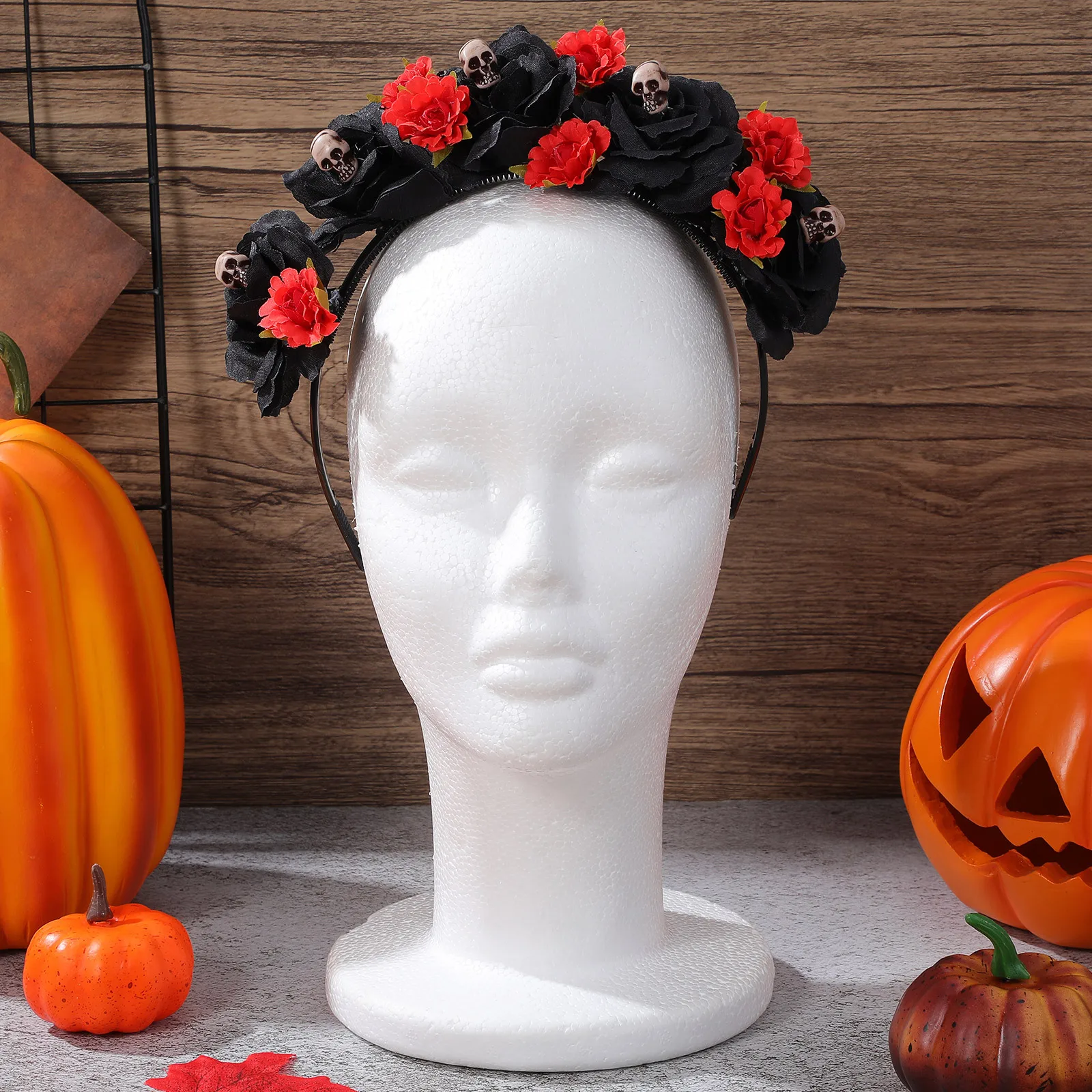 غطاء رأس على شكل جمجمة على شكل زهرة احتفالية لحفلات الهالوين للنساء، غطاء رأس أنيق بمظهر غامض، إكسسوار للمهرجانات