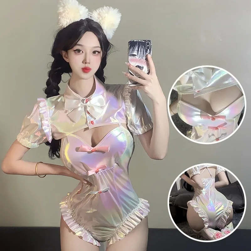 

Game Rain Cosplay Pink Sexy Swimwear Backless Jumpsuit Top Bodysuit Socks Role Play Outfit Full Set for Women Summer