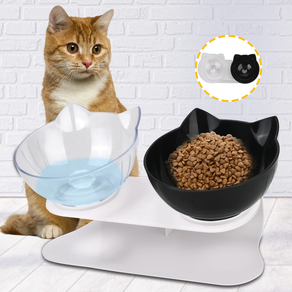 

Protection Cervical Durable Double Bowls Cat Bowl Dog Bowl With Raised Stand Pet Food Water Feeder Pet Supplies Non-slip