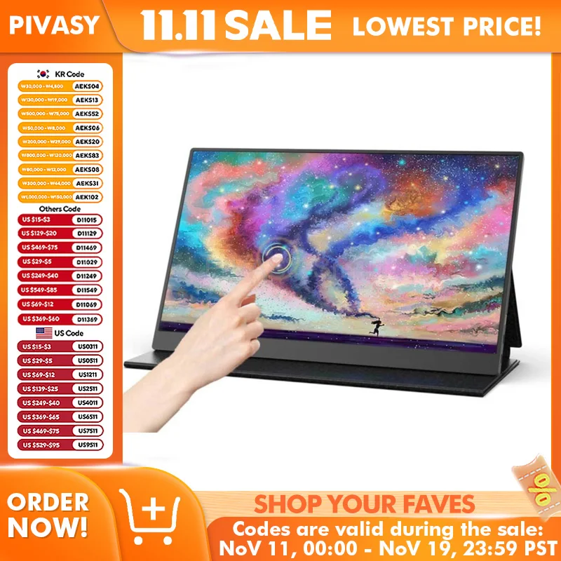 15.6インチQLEDポータブルモニター クラシックスタイル 60Hz タッチスクリーン搭載 1080P ノートパソコン、スマートフォン、Switch対応 高色域 FreeSync TV