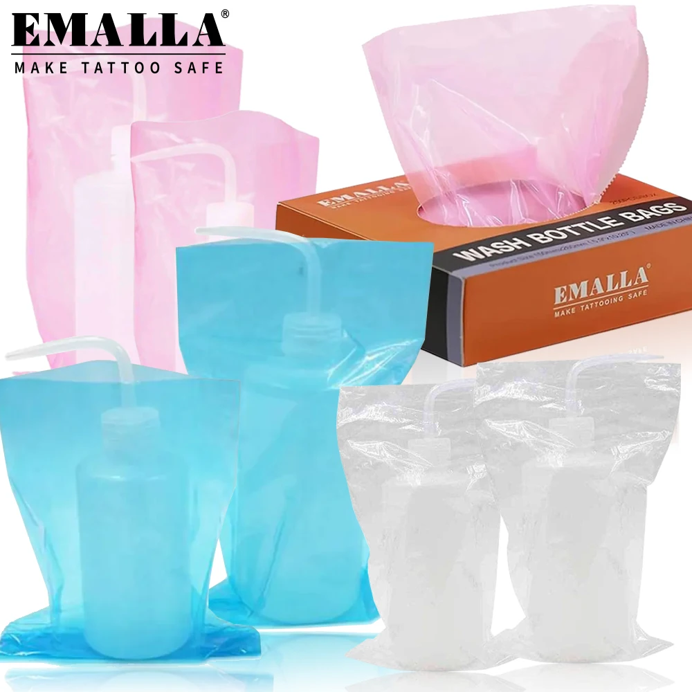 EMALLA 250pcs Disposable Wash Bottle Covers Sleeves White Blue Pink Plastic Squeeze Bottle Cleaning Covers Tattoo Accessories