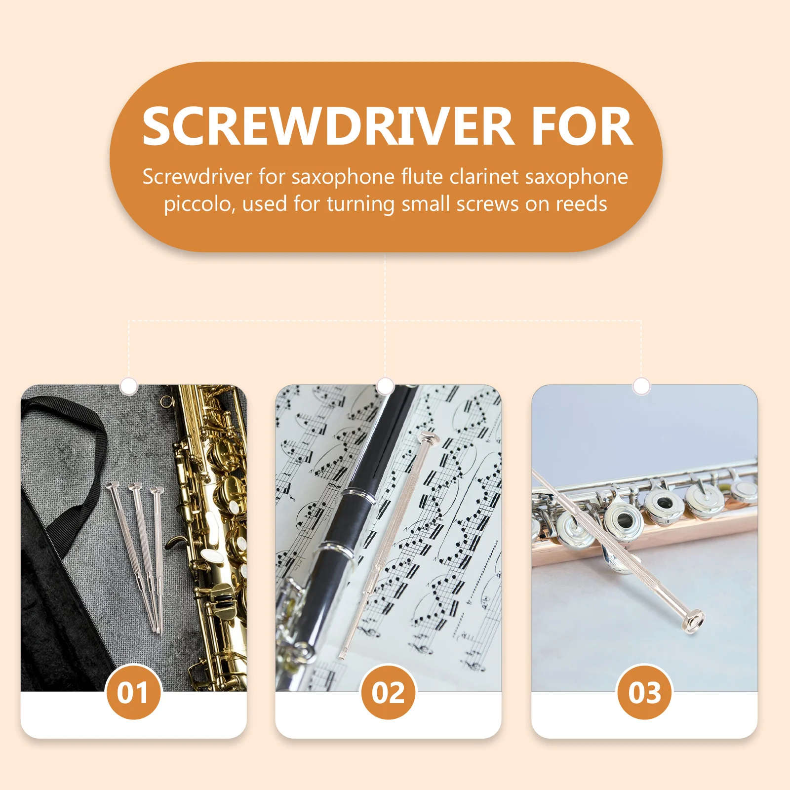 

3pcs Saxophone Screwdriver Metal Wind Instrument Repair Tool Small Non-Skid Music Instrument Maintenance Accessory