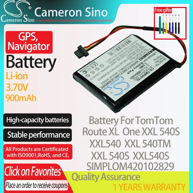 CameronSino Battery for TomTom Route XL One XXL 540S XXL540 XXL 540S XXL540S fits TomTom P11P20-01-S02 GPS,Navigator battery