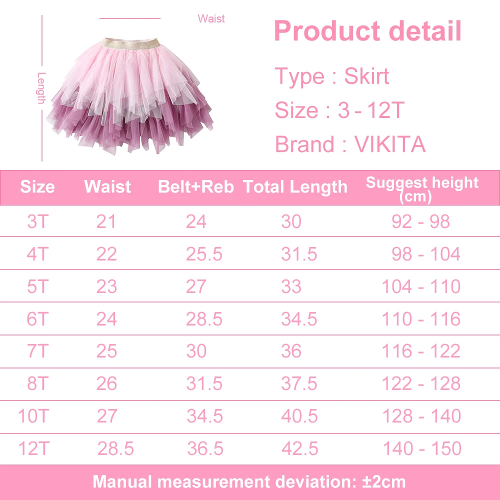VIKITA Kids Tutu Skirt for Girls Mesh Tulle Irregular Ballet Dance Prom Gown Girls Birthday Party Princess Skirts Kids Clothing