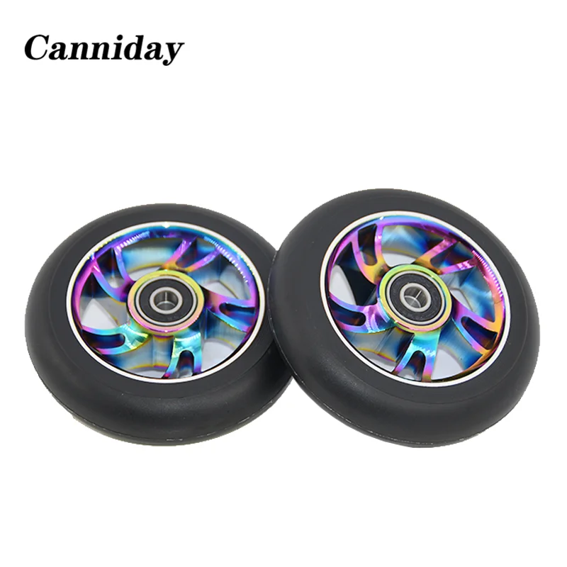 Scooter Wheels Replacement with Bearings,Aluminum Alloy,Wear-Resistant,PU Scooter Parts,Kick Scooters Accessories,100mm 2Pcs