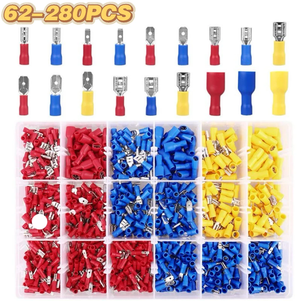 Vehicle Electrical Wire Connector Kit Assorted Male Female Spade Ring Fork Butt Quick Splice Insulated Terminal Multi Automotive