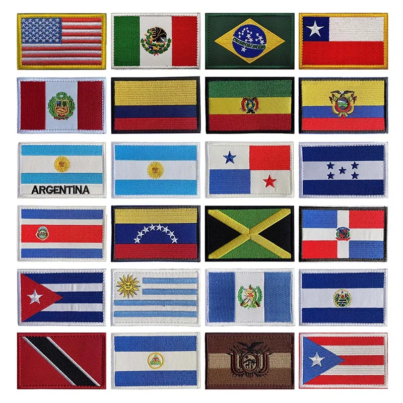 America,Colombia,Peru,Venezuela,Ecuador,Cuba,Chile,Jamaica,Argentina Flag Tactical Badge Embroidery Patches Backpack Stickers