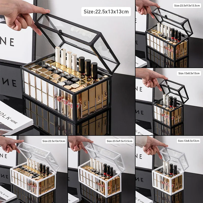 15/24/40 Slots Glass Lipstick Holder Dustproof Display Case Beauty Storage Box Luxury Makeup Organizer with Removable Dividers