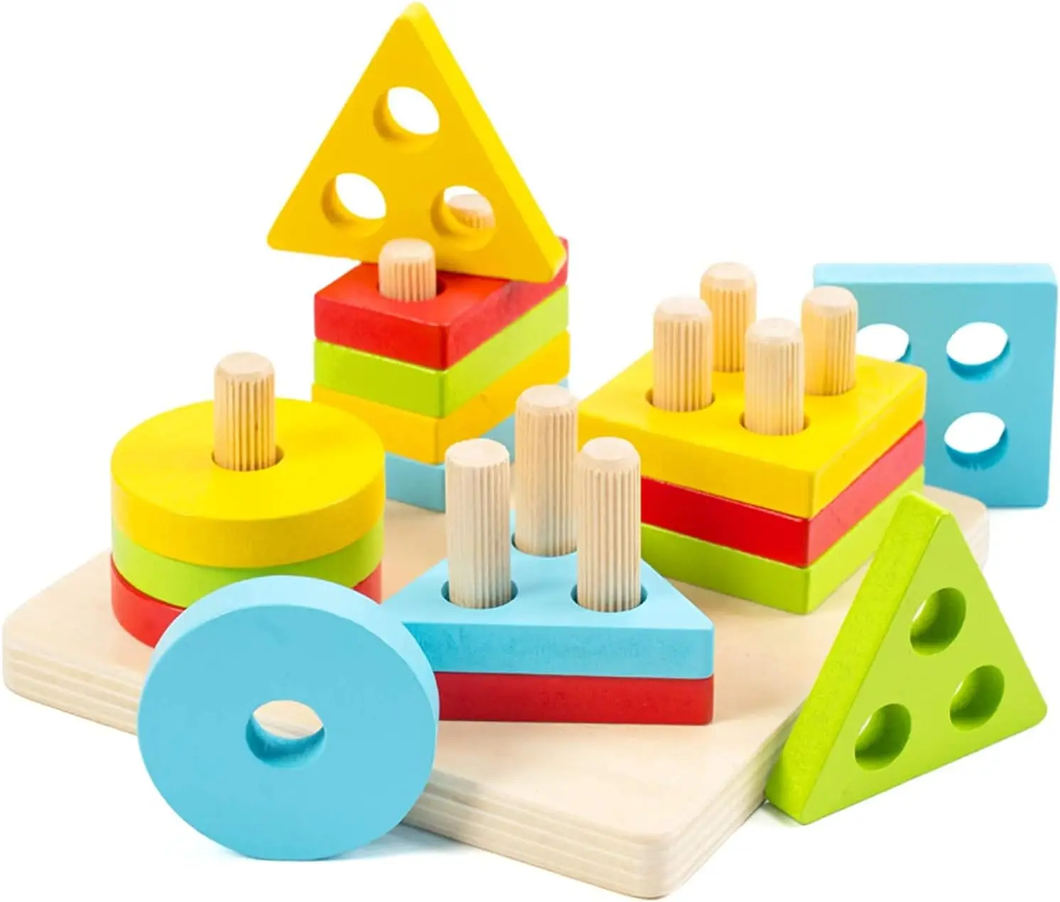 

Wooden Montessori Sorting & Stacking Toys for Toddlers 1 2 3 Year Old, Educational Shape Color Recognition Puzzle Stacker, Devel