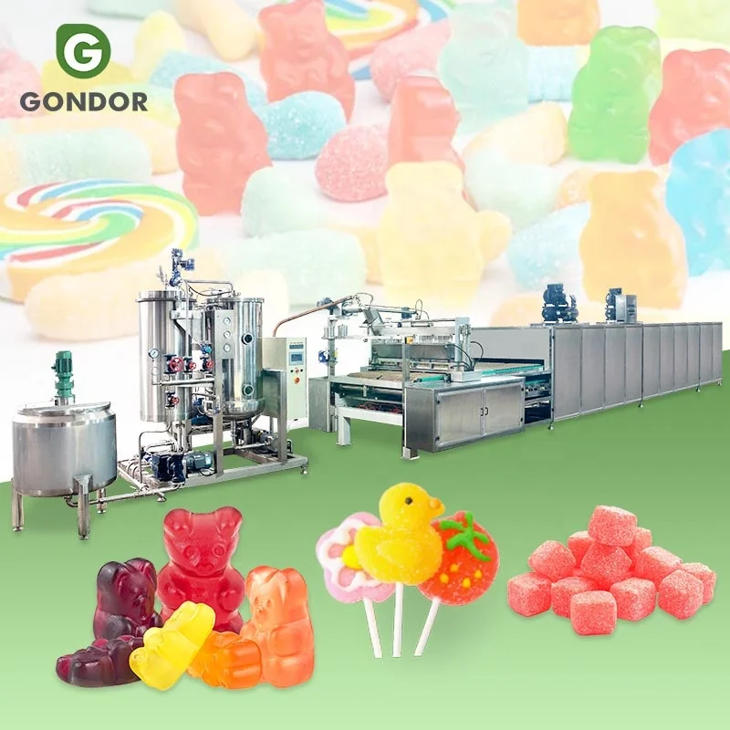 Máquina para hacer gomitas, caramelos duros, piruletas y ositos de goma, línea de producción de depósito de caramelos.