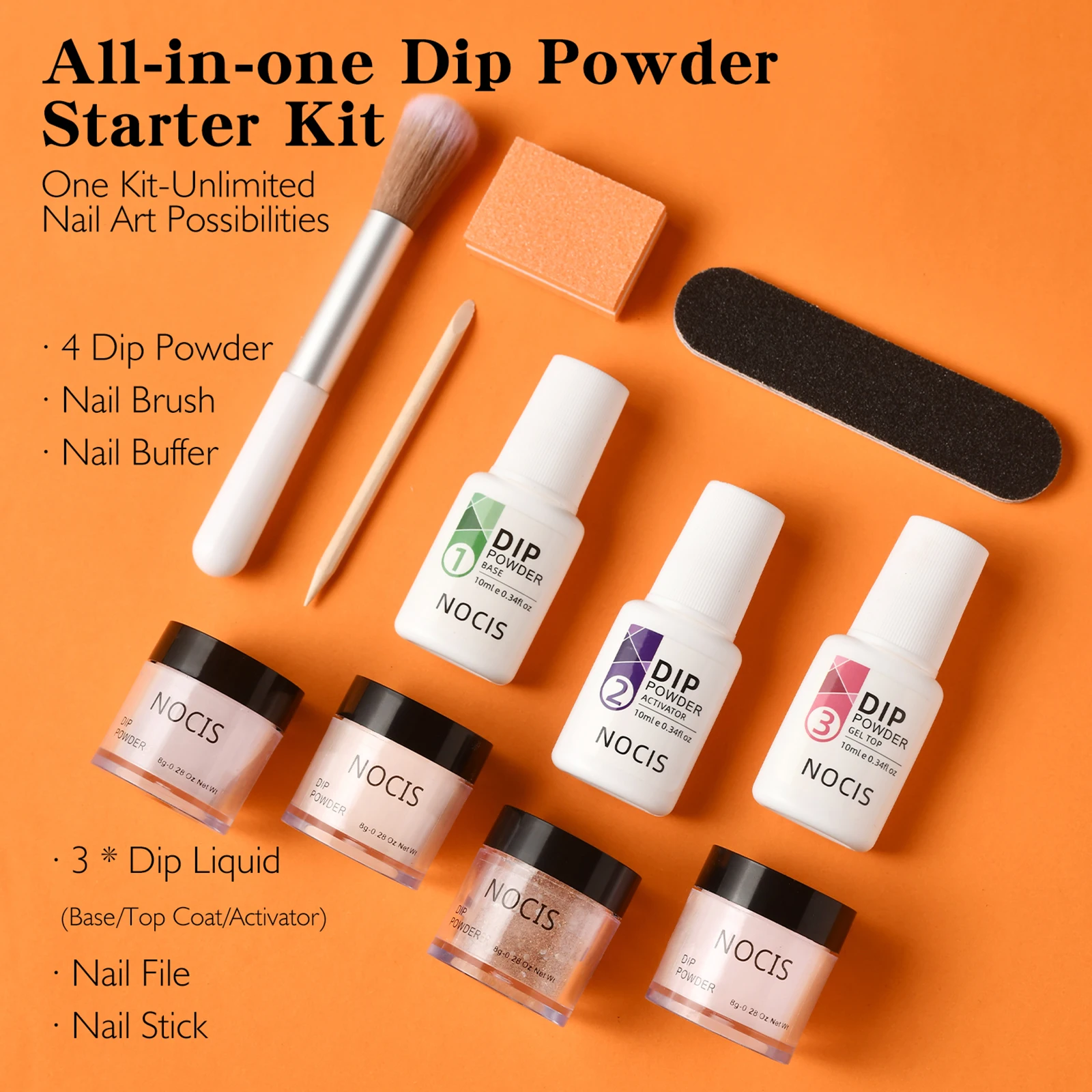 NOCIS 4色ネイルディッピングパウダーセット ネイルアートスターターキット ディップパウダー 速乾性 UV/LEDライト不要 ベース＆トップコート付き
