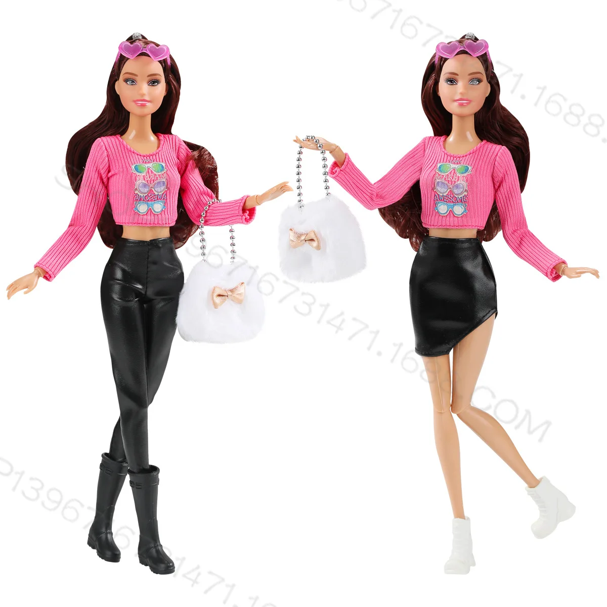 New 30cm Princess Doll Fashion Sports and Leisure Leather Pants Skirt Top Dress Up Versatile Cute and Beautiful Toy Accessories