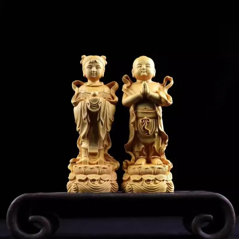 

Solid wood Golden Boy - Jade Girl ,Figure decorative statue Traditional wooden Hand-carved Home Decor Accessories，Wedding Gifts