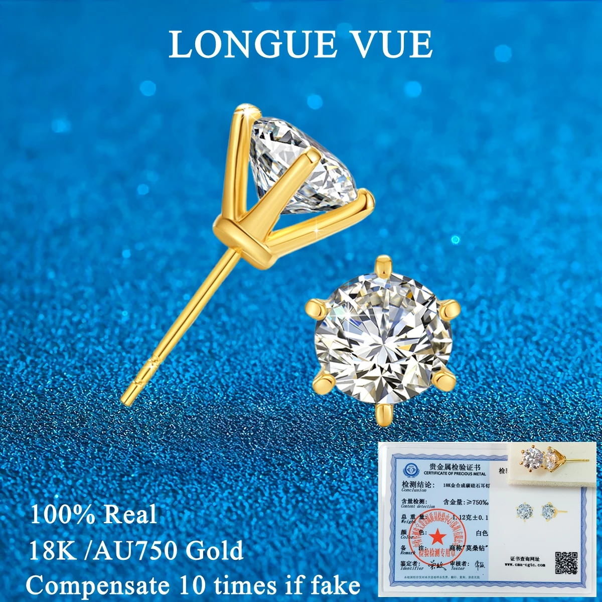

Classic 18K Gold Stud Earrings 6 Prongs 0.3ct 0.5ct 1.0ct 2.0ct Moissanite Woman Earrings Engagement New Year Gif Fine Jewelry