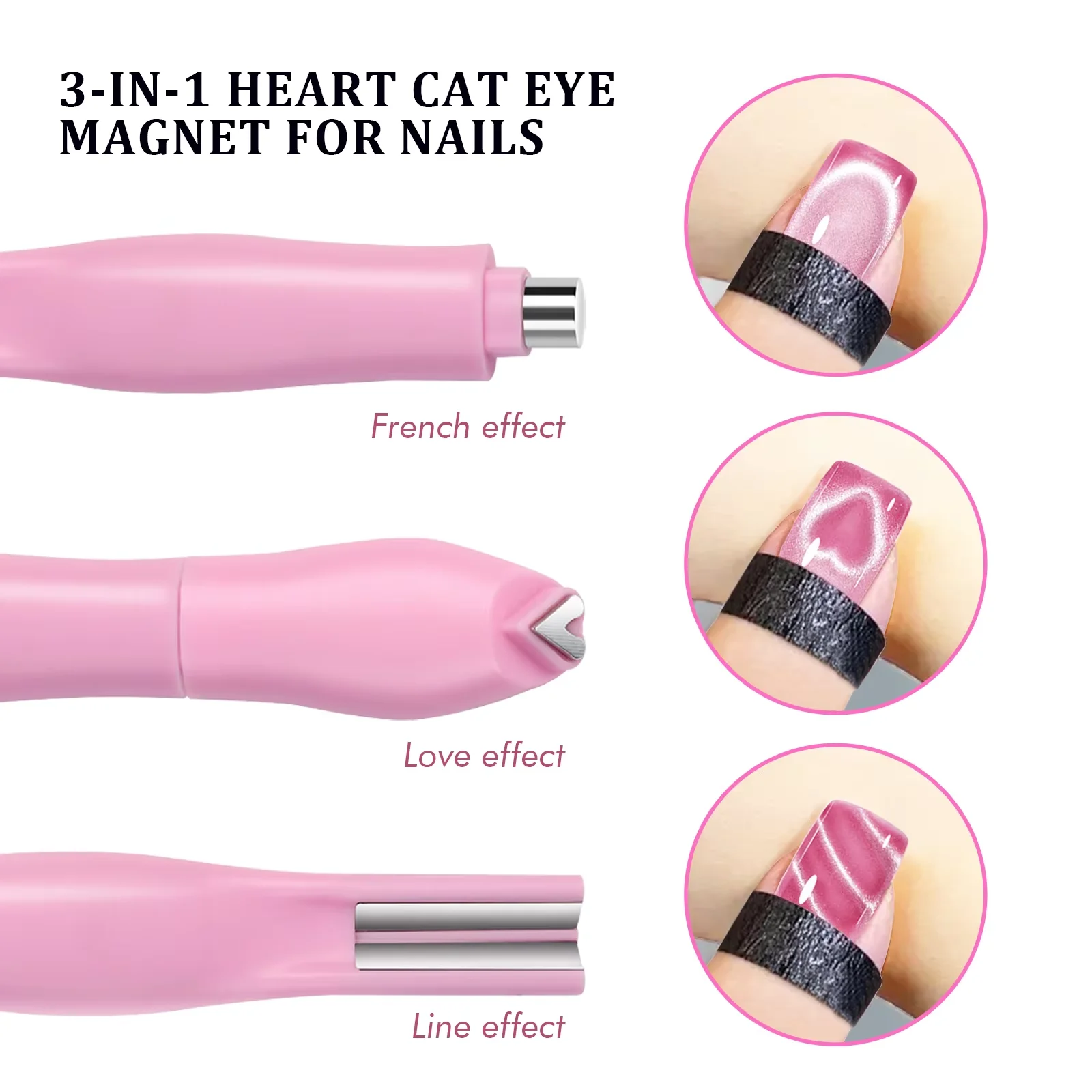 3-in-1 Katzenauge-Nagel-Magnetstift mit Herz- und Schlangenmuster für French Maniküre und UV-Gel-Lack-Effekt