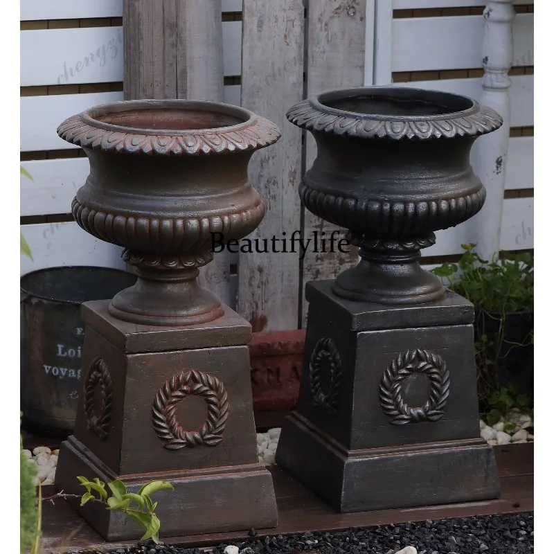 Vintage done old Roman column flower pot gardening groceries balcony garden decoration magnesium oxide ornament