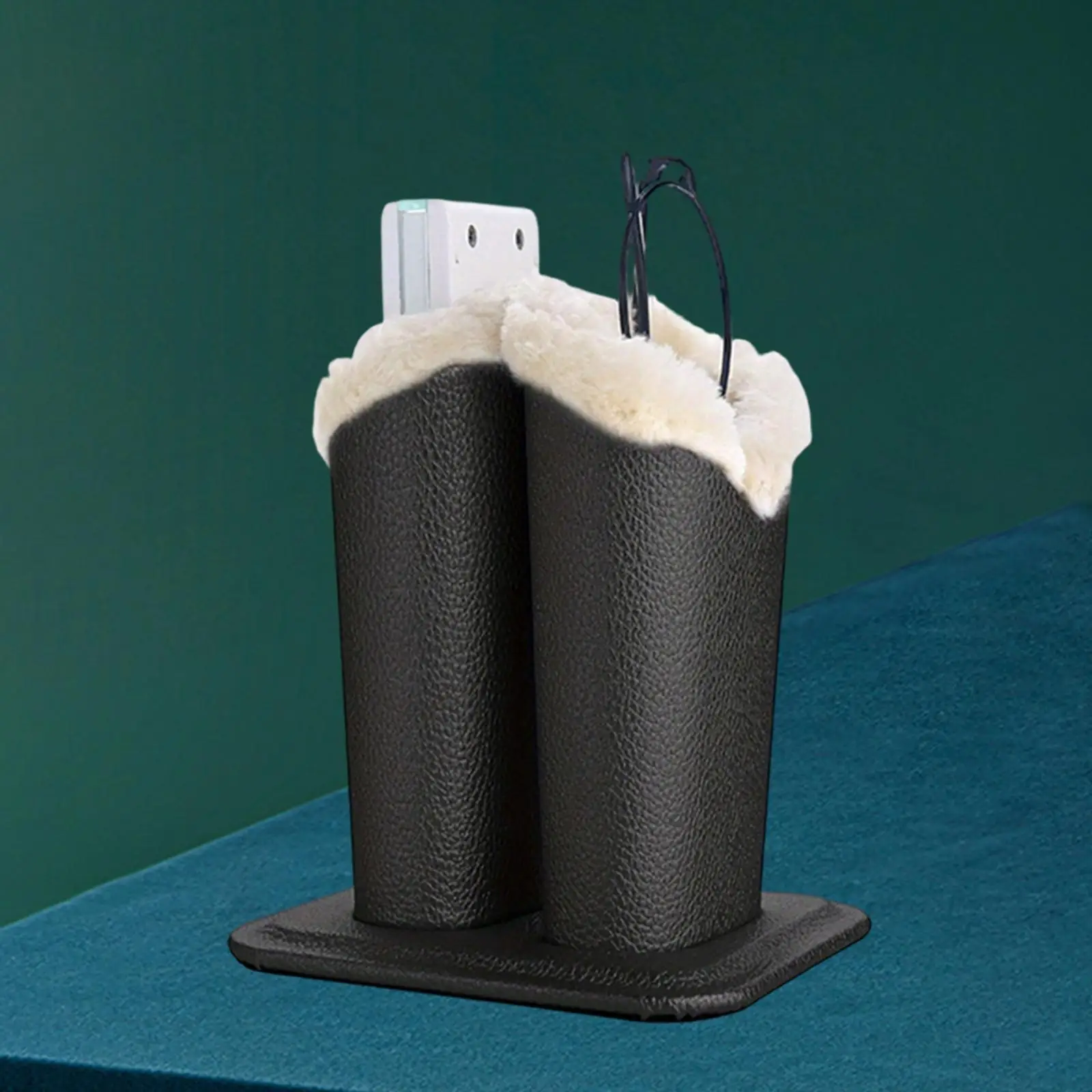 Glasses Stand Case Organizer Double Head Plush Lined PU Eyeglass Holder for Desk Office Home Accessories