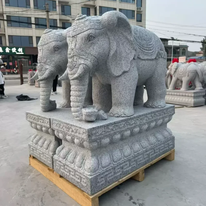 Granite stone sculpture elephant, a pair of natural bluestone elephant, a lucky ornament and a house elephant.
