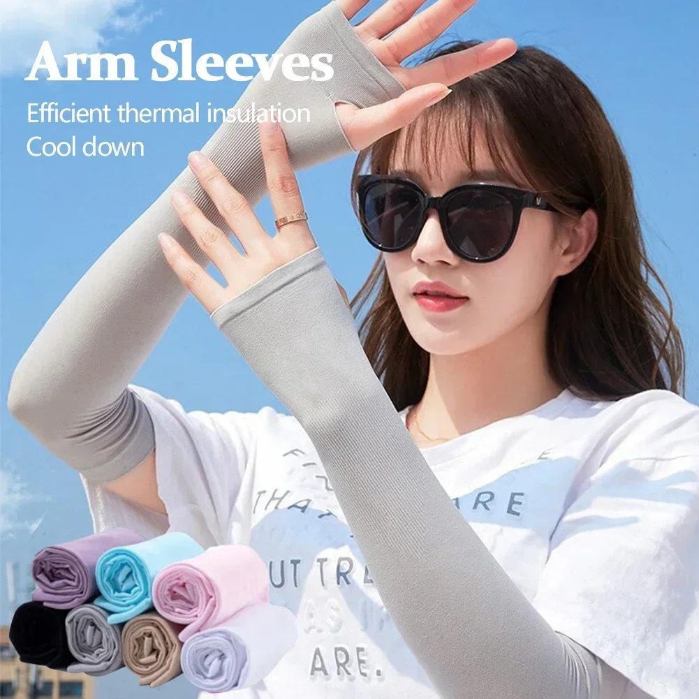 Long Gloves Sun UV Protection Hand Protector Cover Arm Sleeves Ice Silk Sunscreen Sleeves Outdoor Arm Warmer Half Finger Sleeves