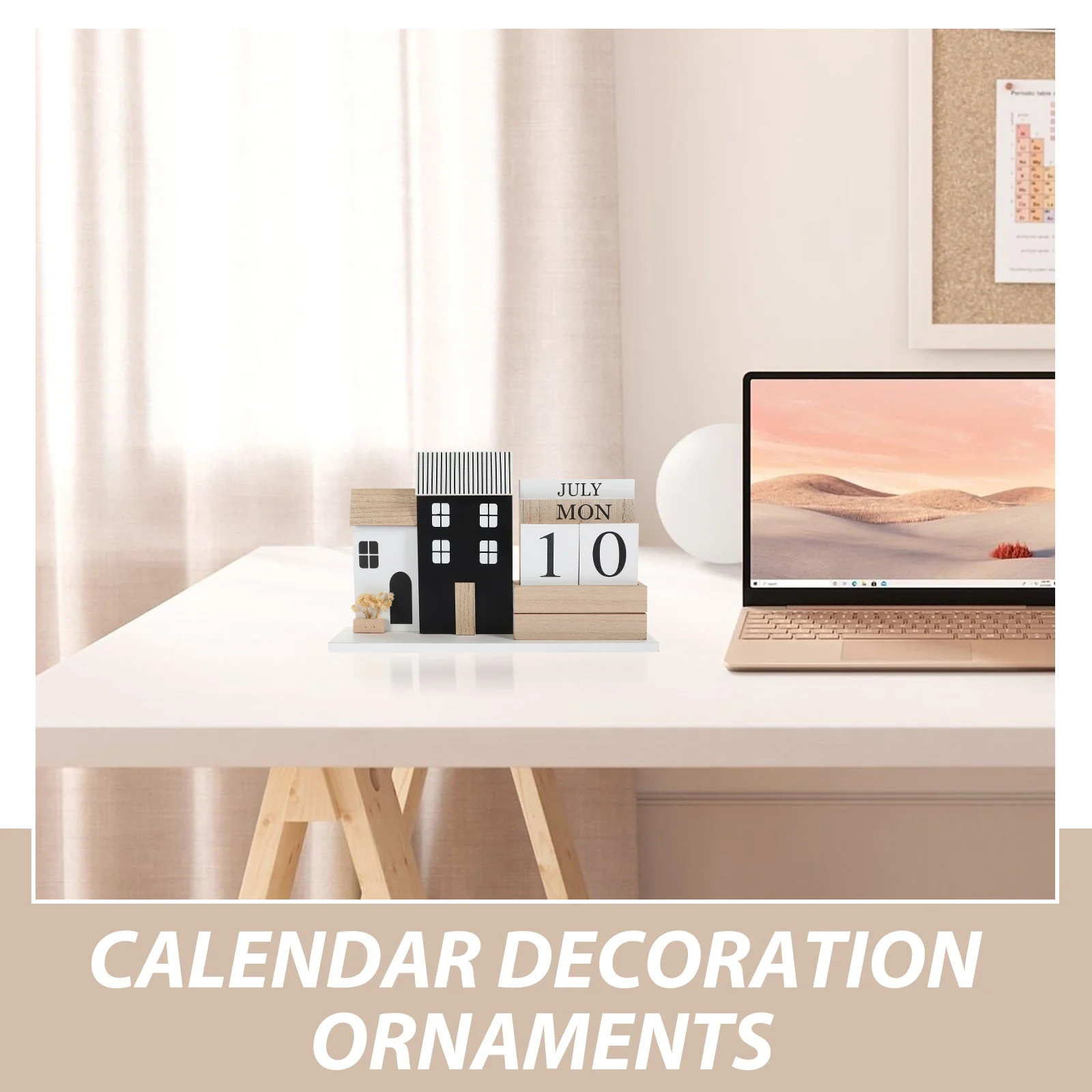 

Decorative Wooden Desk Calendar Handcrafted Wood Material Reusable Perpetual Calendar for Office Home Living Room Bookshelf