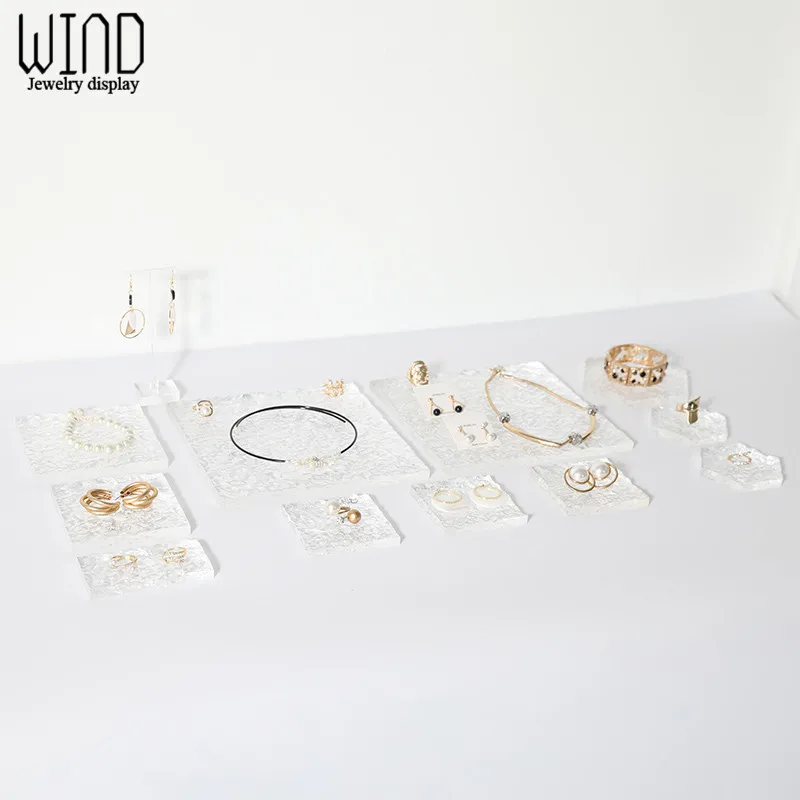 

Shooting Props Acrylic Stone Pattern Jewelry Display Square Earrings Necklace Jewelry Tray Desktop Display Stand Ring