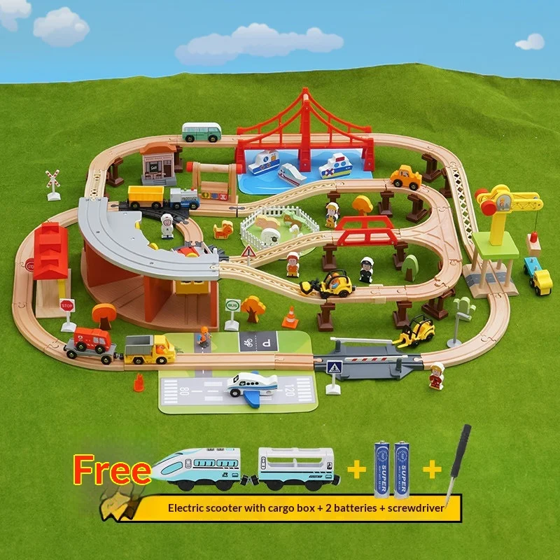 

Wooden rail car electric small train set wooden children's puzzle assembly toy car 2-year-old male compatible HAPE