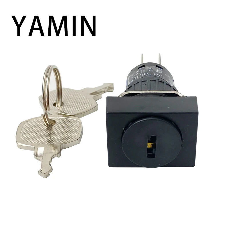 Interruptor de botão de plástico de 16mm com chave de travamento rotativo 2NC 2NO Contato prateado 6 pinos Controle de bloqueio de três posições LA16J-22Y/3