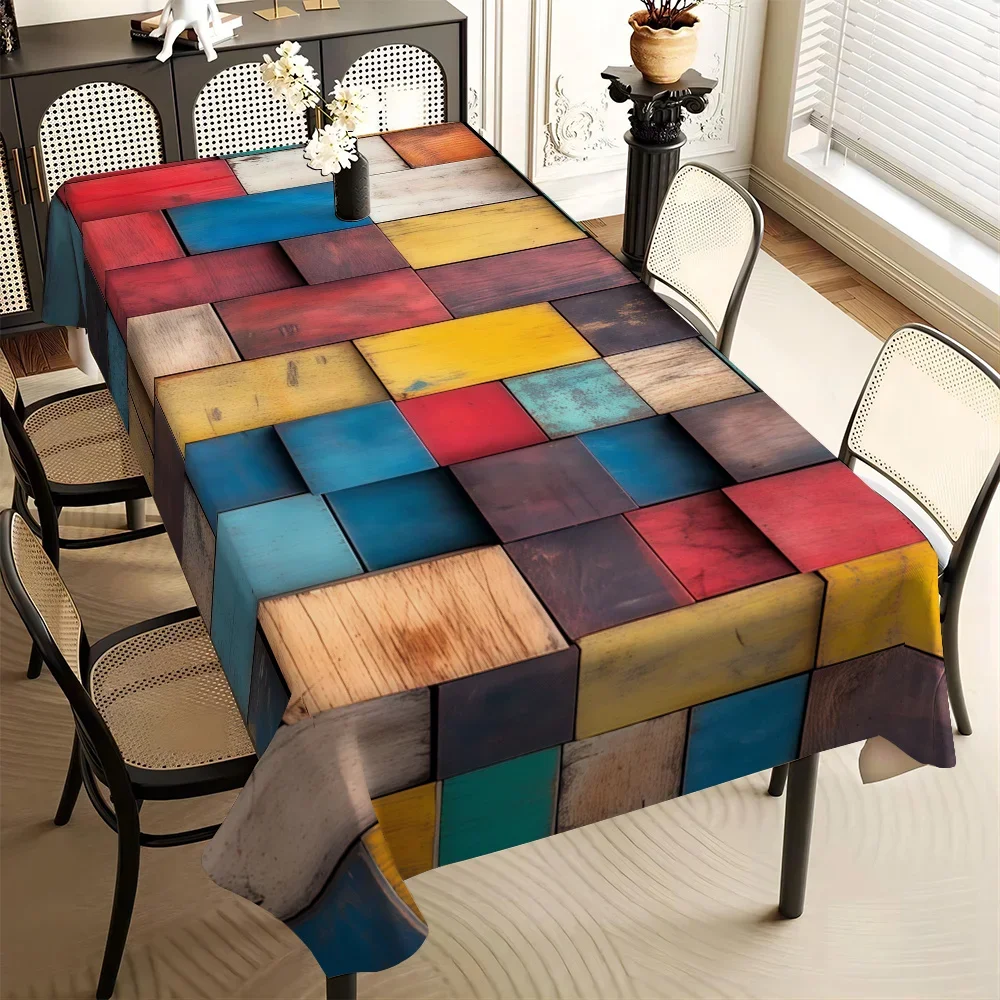 Durable Wood Grain Print Tablecloth, Vibrant Rustic Polyester Table Cover for Dining Room, Home & Event Decor
