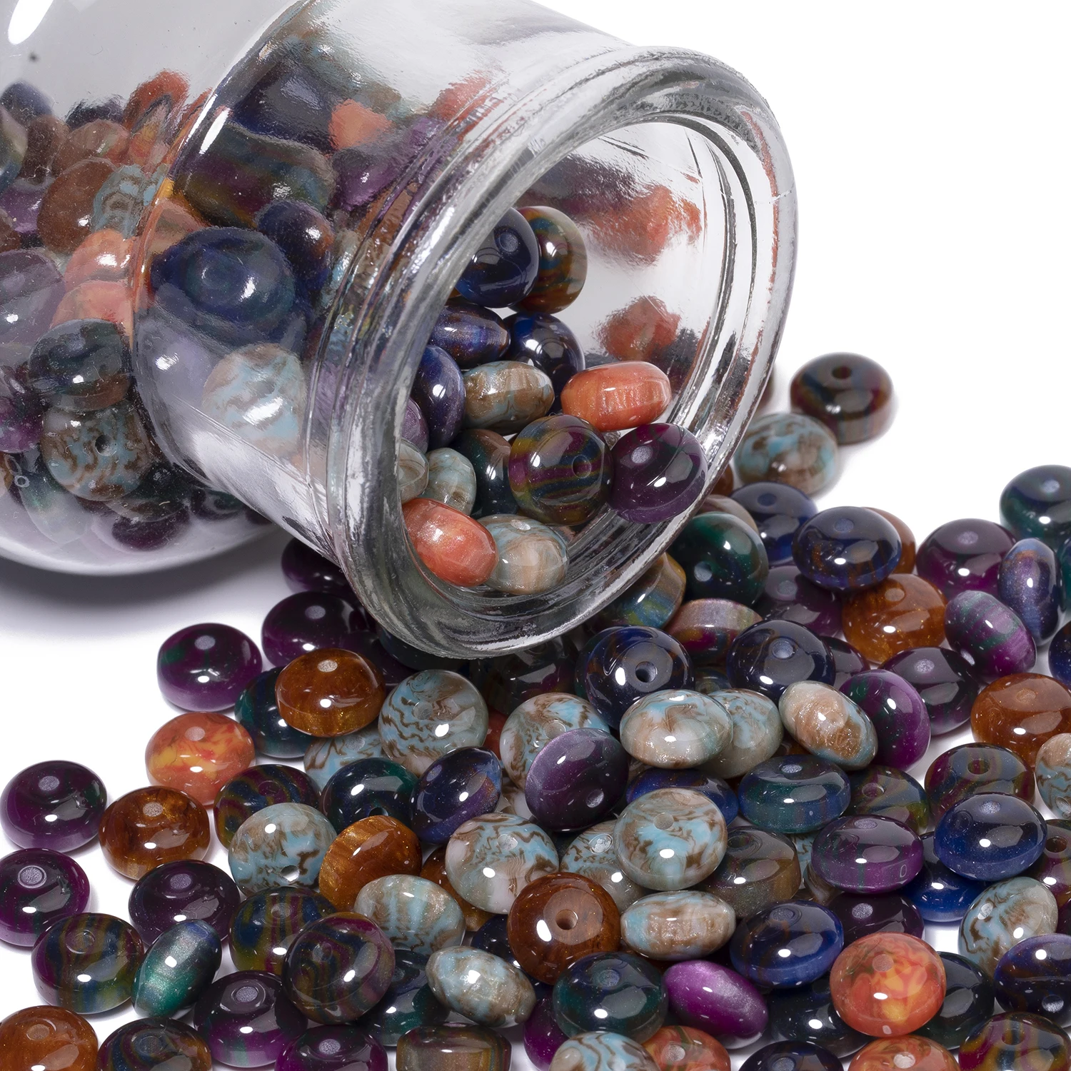 50pcs 10x6mm Roundelle Starry Sky Dyeing Resin Beads Loose Spacer Beads Ball for Necklace Bracelet Earring DIY Jewelry Making