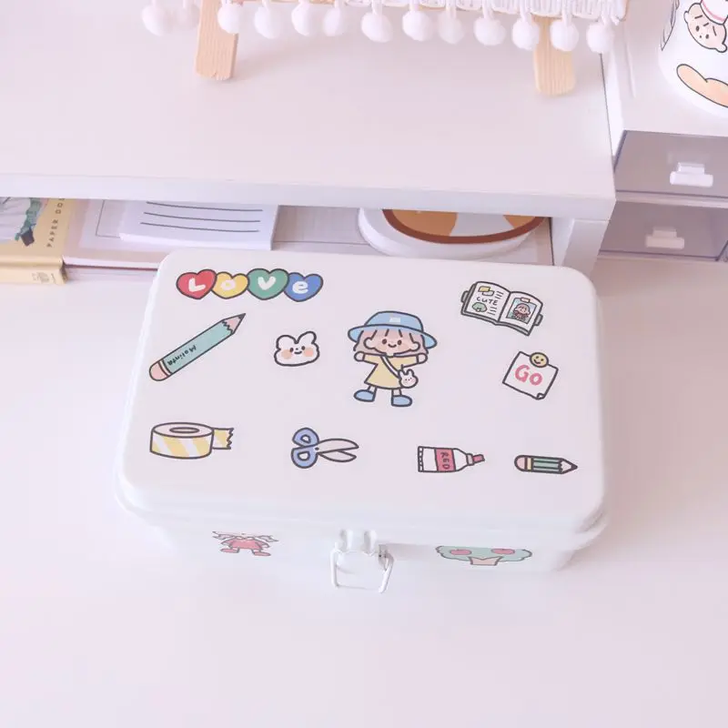 MINKYS New Kawaii Multifunctional Metal Desk Organizer Stickers Tapes Storage Collect Box School Stationery