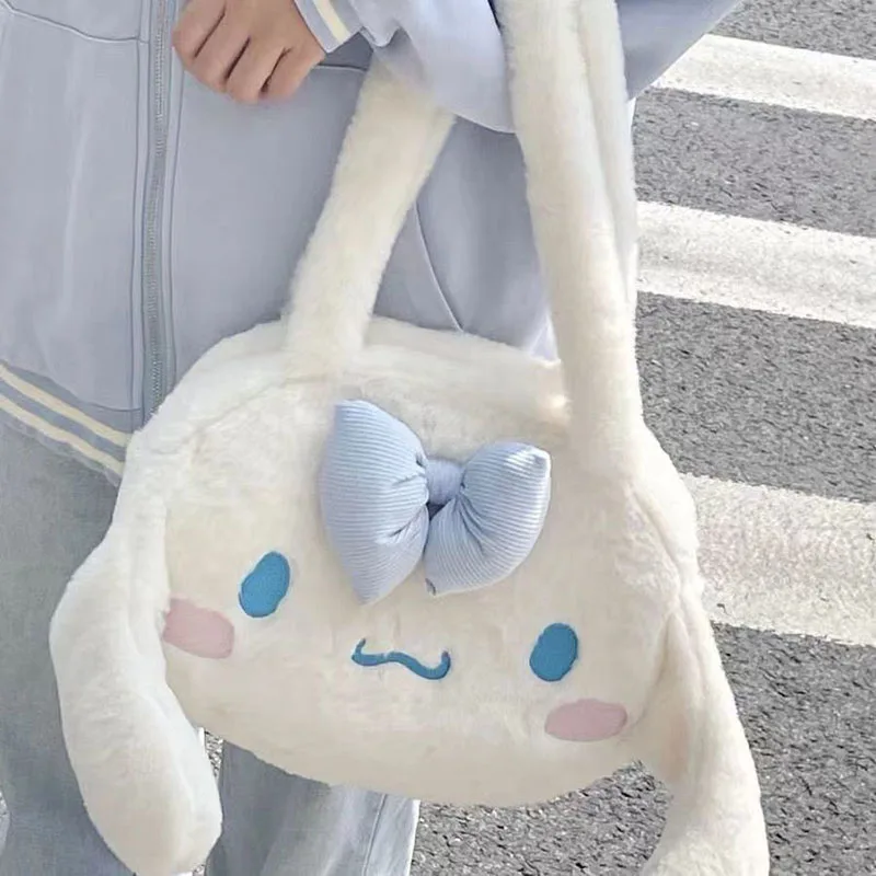 

Official Sanrio Kuromi My Melody Cinnamoroll Plush Tote Bag Cute Squishy Fluffy Handbag with Bow for Fans Students Daily Use