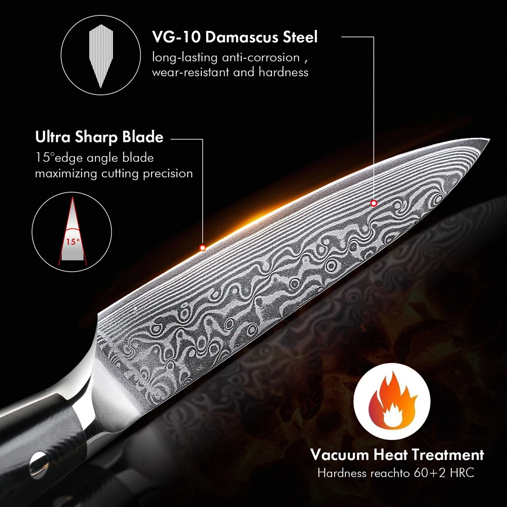 TURWHO 5 Inch Kitchen Utility Knife Damascus Steel Professional Chef Knife Peeling Fruit Knife Vegetable Meat Fish Cooking Tools