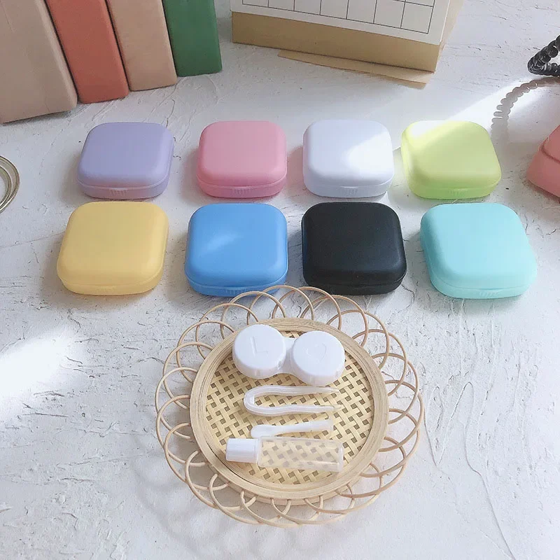 Lovely Contact Lens Box Holder for Women Travel Solid Color Eye Contact Lenses Case Container Soak Storage Case Kit Box