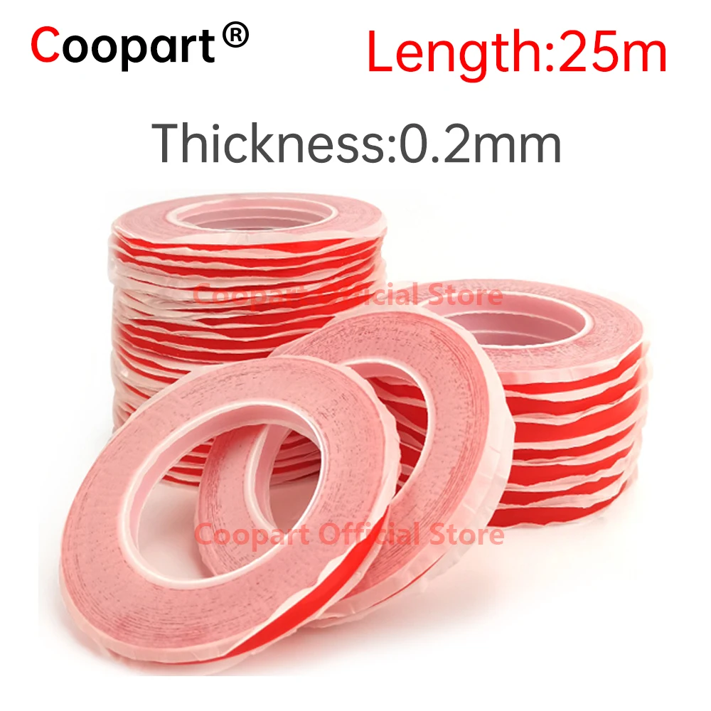 0.2MM 3/5/8 Strong Acrylic Adhesive PET Red Film Clear Double Side Tape No Trace For Cell iPhone Tablet iPad LCD Screen Glass