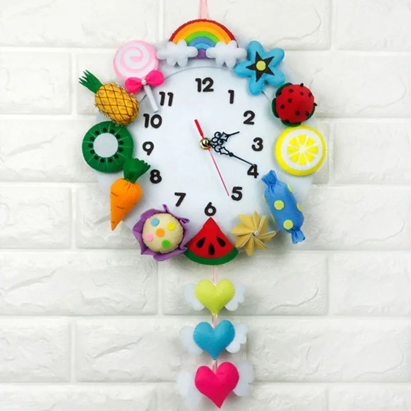 DIY Handmade Felt Making Tools Child Toys Wall Clock Cute Marine Clock For Kindergarten Home Bedroom Kitchen Decoration