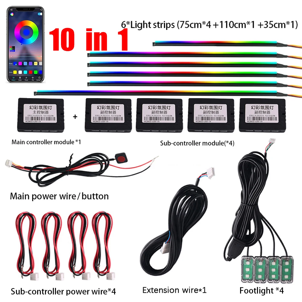 NONE 14/18/22 In 1 Led Auto Umgebungs Licht Innen 213 64 Farbe RGB Regenbogen Beleuchtung Leichter Led Acryl Streifen Streamer Symphonie Lampe 9