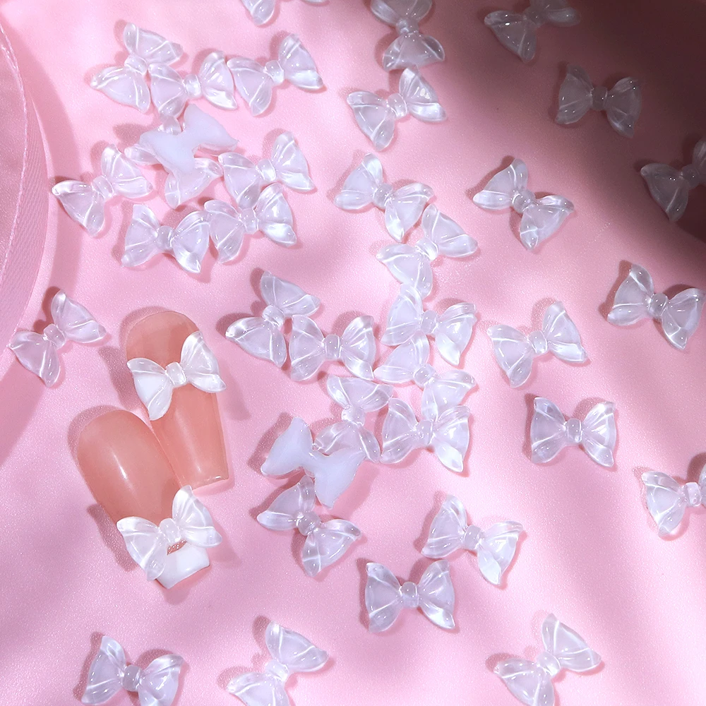 30 Pcs White Acrylic Jelly Bowknot Resin Filling Accessories Long Ribbon Bow DIY Jewelry Making Korea Epoxy Resin Art Decoration