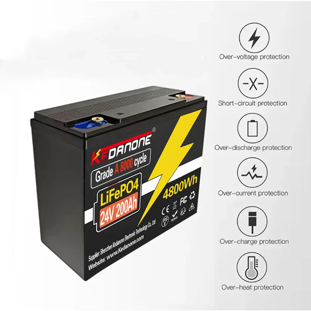 🔥24V 220Ah LiFePO4 Lithium Battery, Built-in 220A BMS, Rechargeable Battery for RV/Camper, Solar Marine, Overland/Van, Off-Gr🔥
