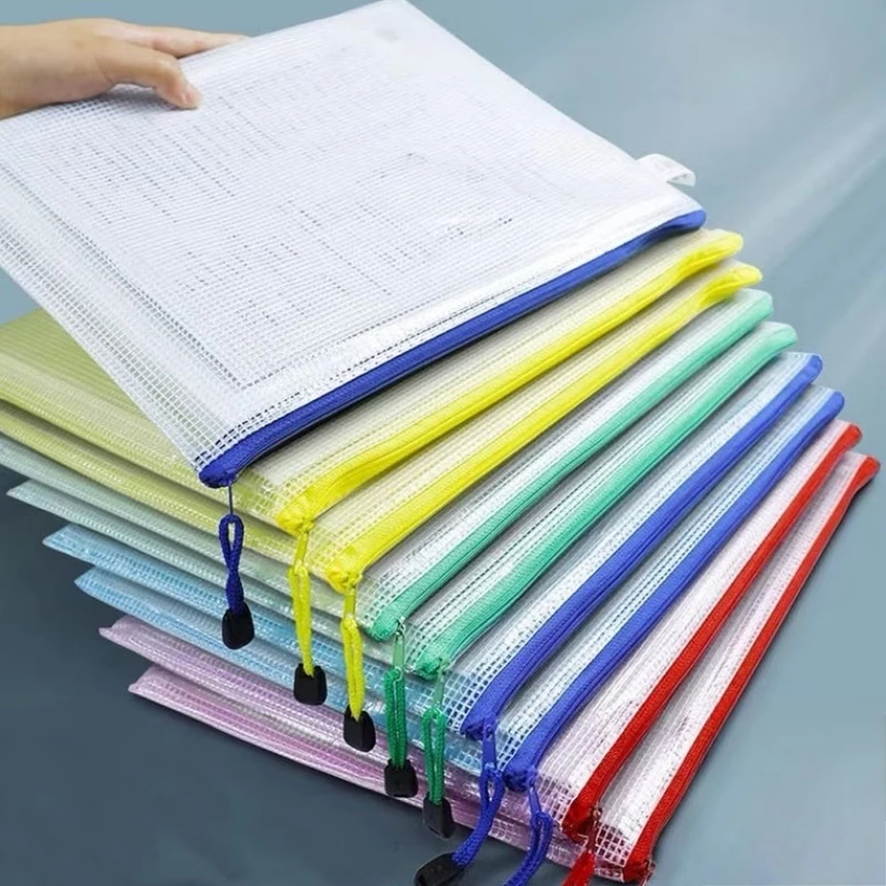 

5Pcs A4/A5/A6 Mesh Zipper Pouch Document Bag Waterproof Zip File Folders Pencil Case Storage Bags School Office Supplies
