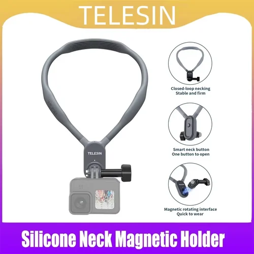 Imagen 1 del producto TELESIN soporte de cuello magnético de silicona para GoPro Hero 11 10 9 8 7 6 5 Insta360 DJI Osmo Action Smartphone Hold Action Accesorios