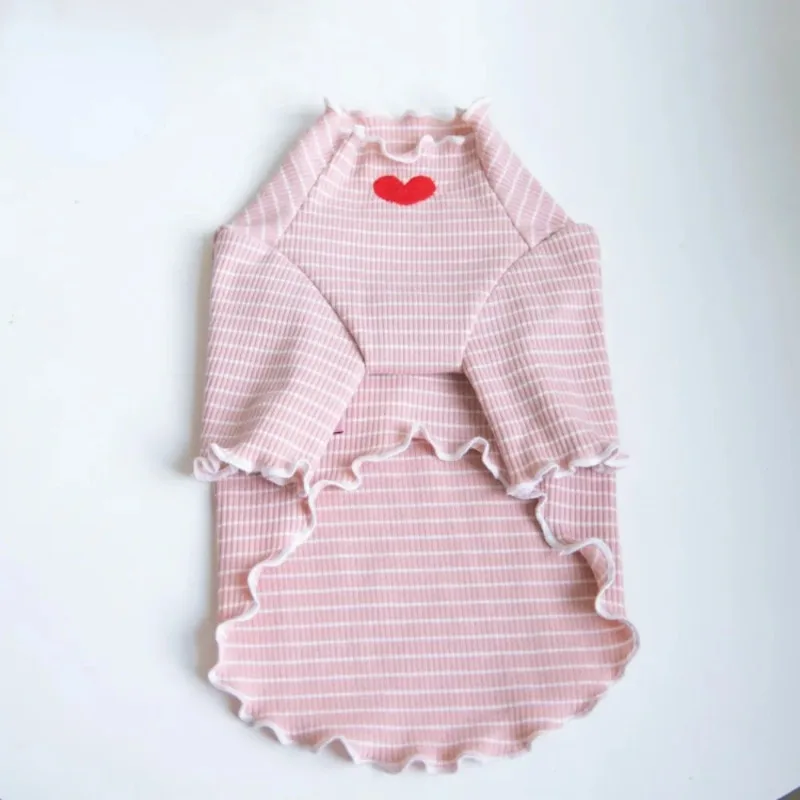 Cute Sweet Dog Clothes Love Embroidered Stripe Bottom Shirt Cute Home Print Tank Top Pet Clothes Dog T-shirt Puppy Clothes