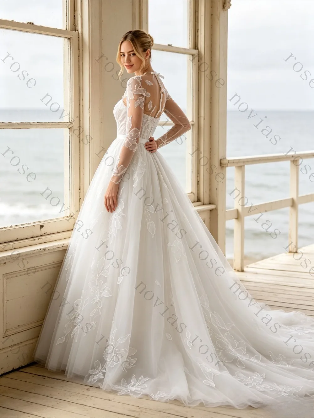 Customized Full Sleeve Lace Wedding Dress 2026 A Line Bridal Gown with Floral Appliques Elegant Luxury Bride Dress for Women