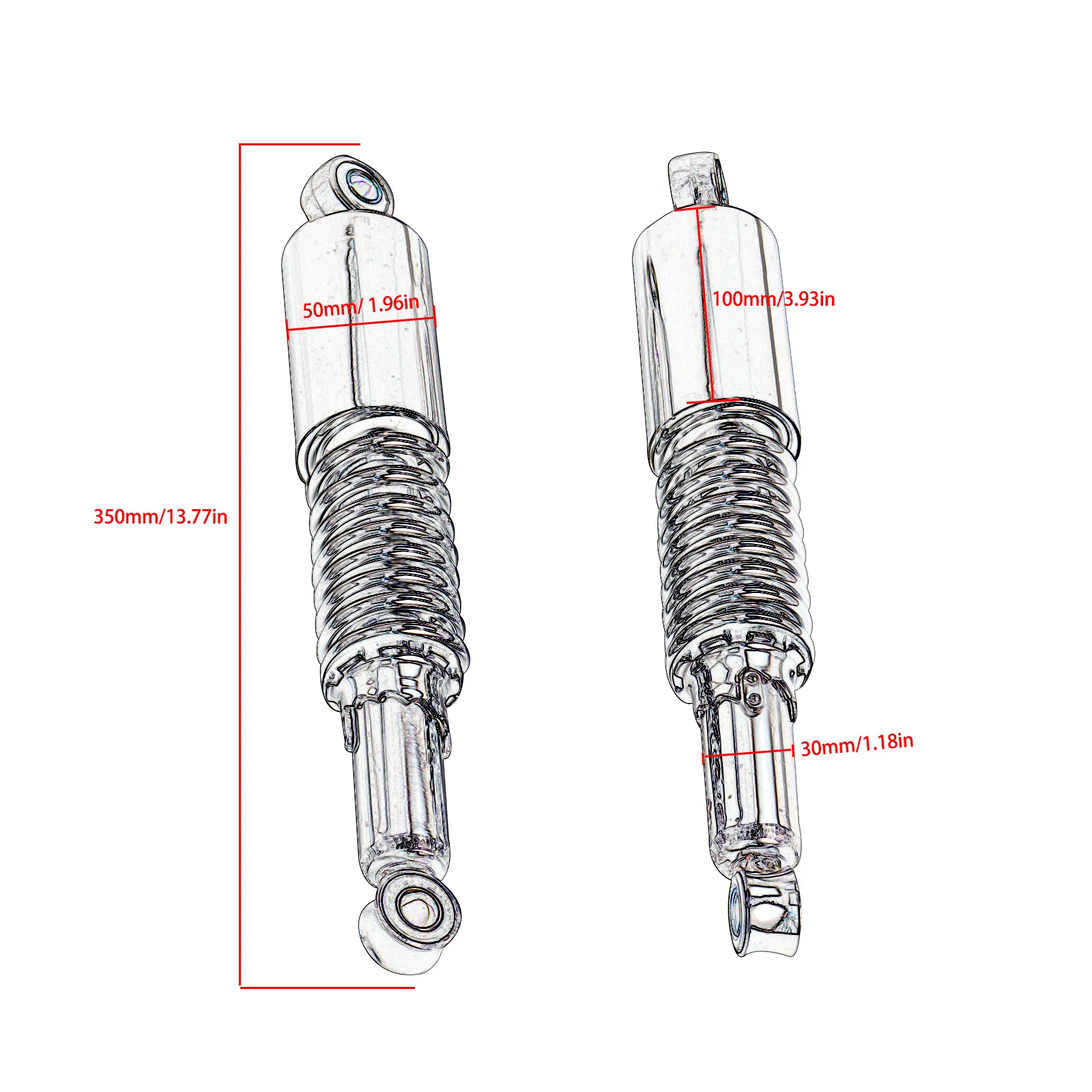 Chrome 350mm Motorcycle Rear Shock Absorber Kit for Yamaha & Honda, CNC Aluminum Suspension Spring Replacement