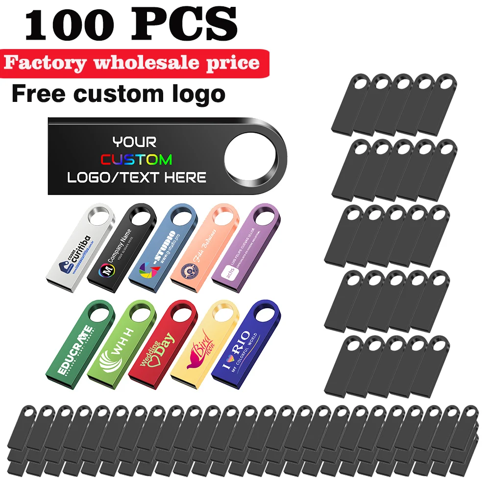 

100PCS Lot Pen Drive 128GB Free Custom Logo USB Flash Drive 64GB Metal Flash Disk 32GB Colorful Memory Stick 16GB USB Stick 8GB
