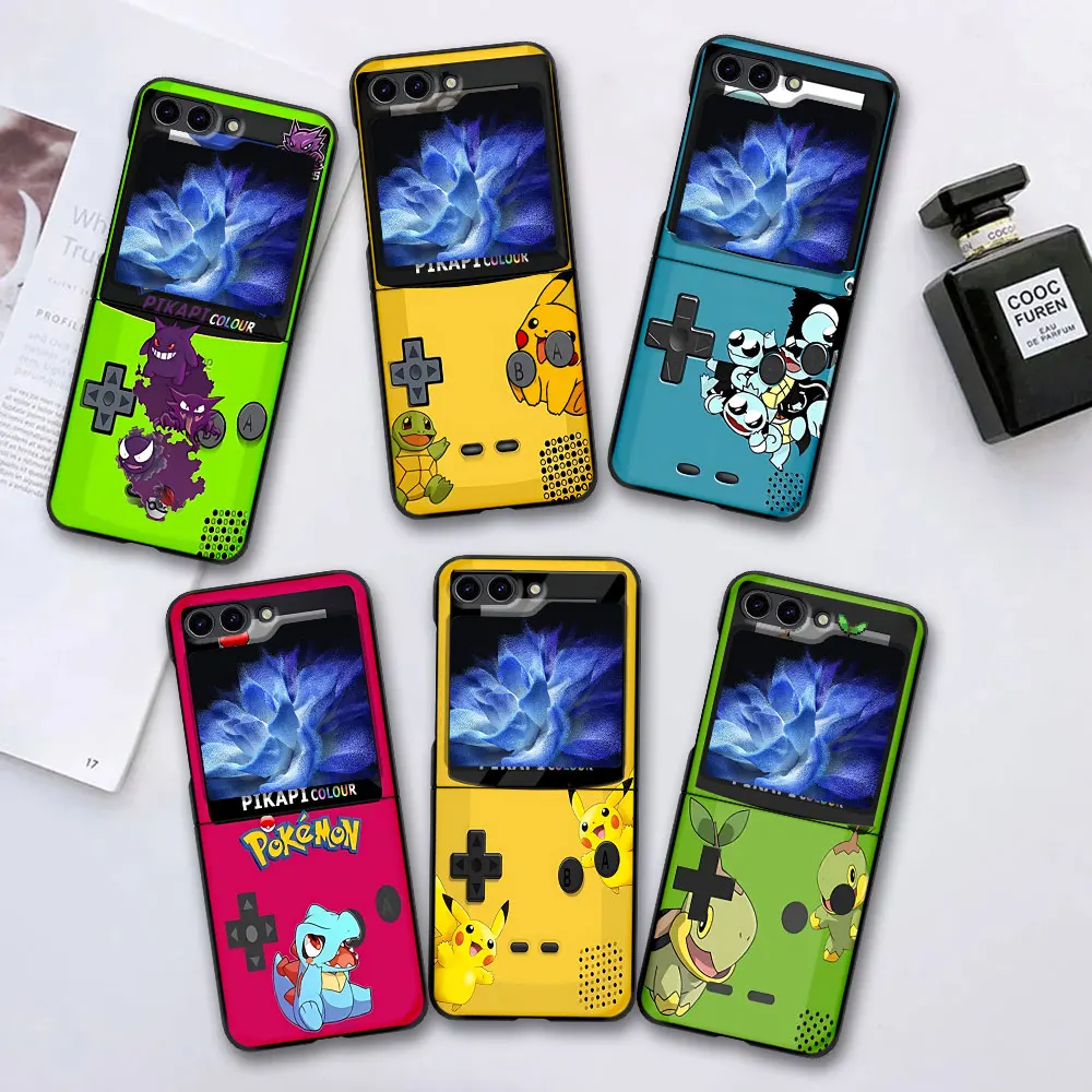 Cartoon Pokemon Retro Gaming Console Case for Samsung Galaxy Z Flip6 Flip5 Black Phone Cover Z Flip 5 6 Hard PC Zflip5 Zflip6